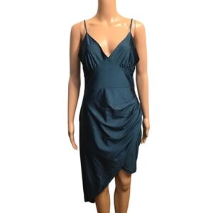 Elegant Dark Teal Wrap Dress Slim Size XL